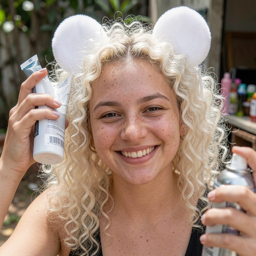 Mãos modelando cabelo com gel e aplicando spray em um menino.