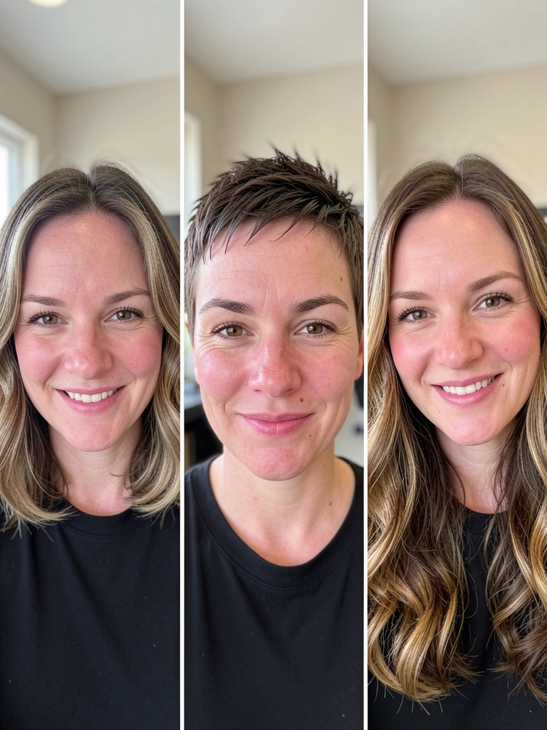 Colagem com três estilos de corte: bob reto, pixie texturizado e longos em camadas.