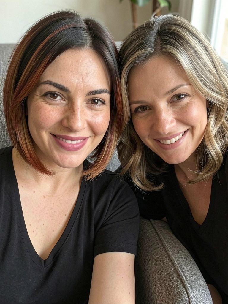 Duas mulheres lado a lado exibindo cortes french bob e riviera bob estilosos.