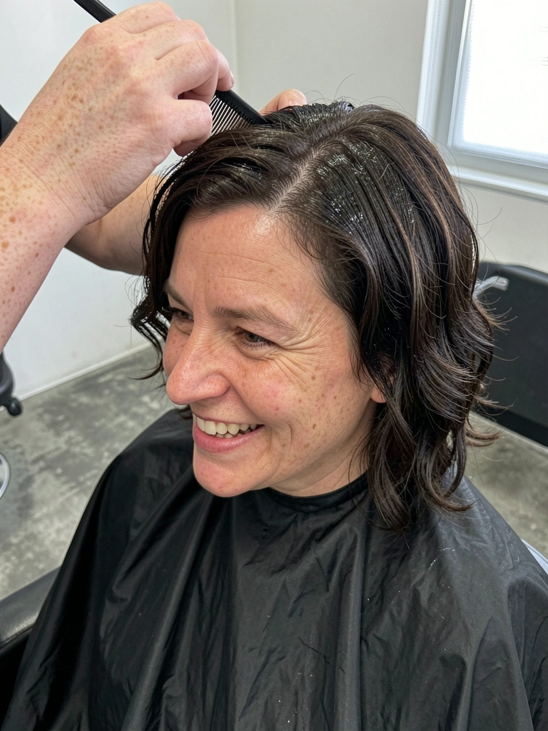 Cabelo texturizado com leve ondulação, modelado com pomada, sem escova.