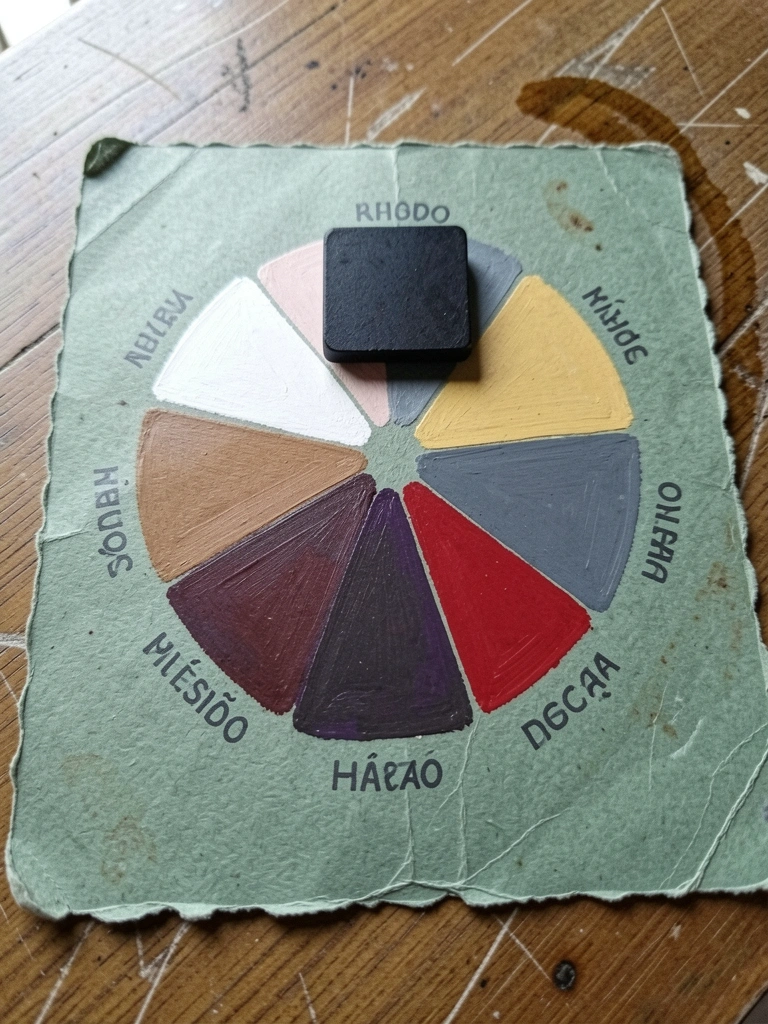 Círculo cromático com a cor preta destacada entre as demais cores.