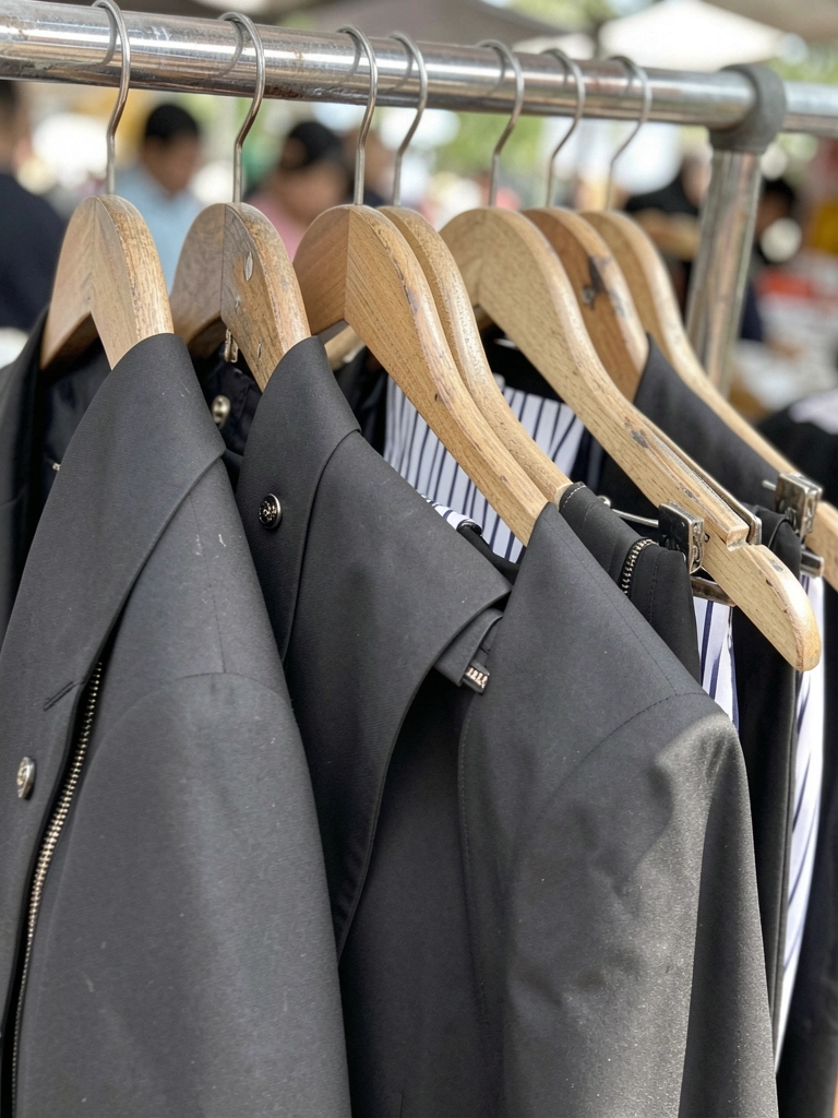 Conjunto de alfaiataria preta com detalhes metálicos em modelagem ajustada.