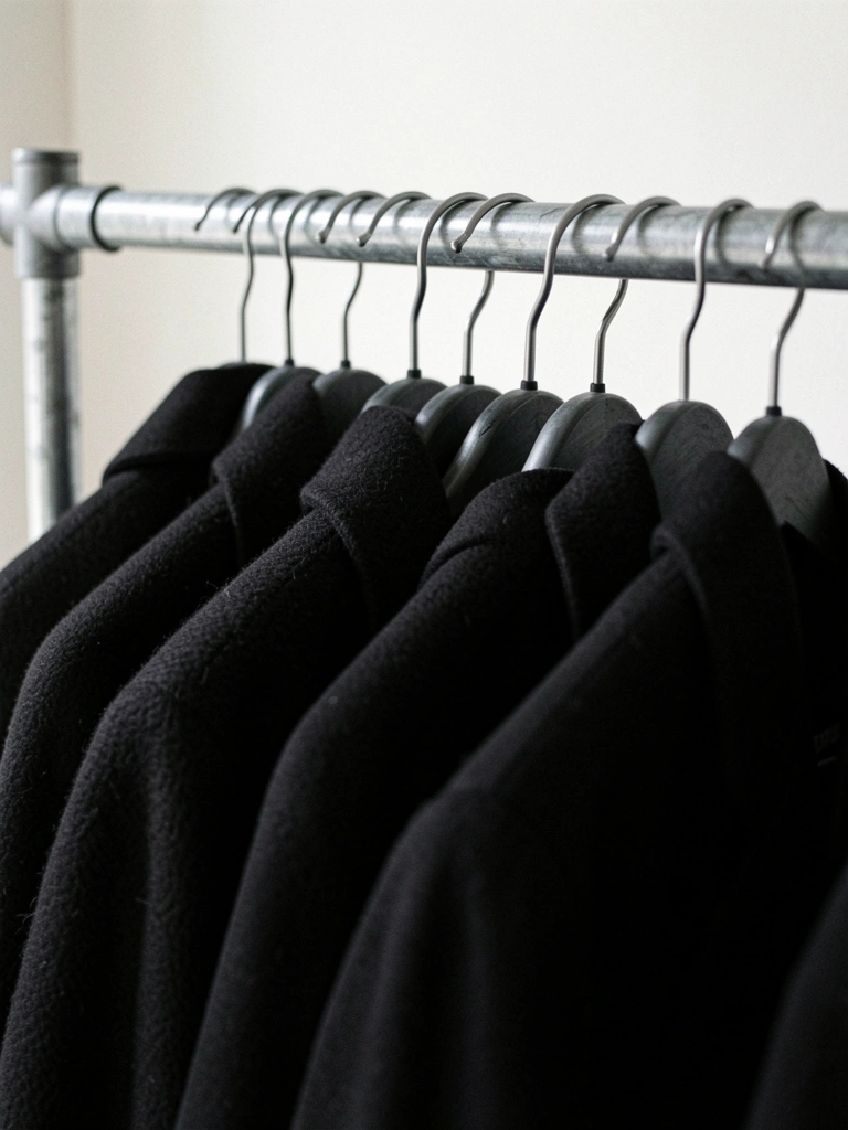 Linha do tempo com marcos históricos da moda preta, incluindo anos e ilustrações de peças icônicas.