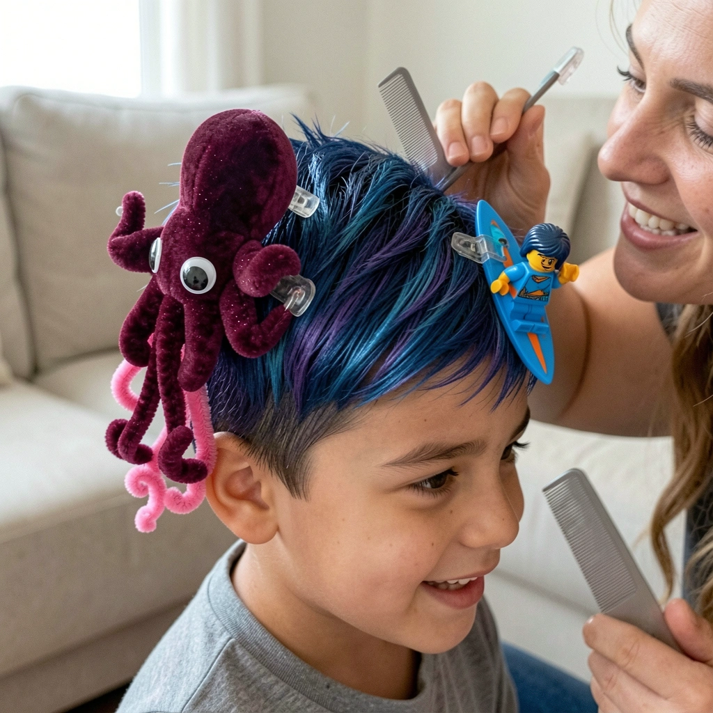 Criança se mexendo enquanto mãe tenta arrumar seu cabelo