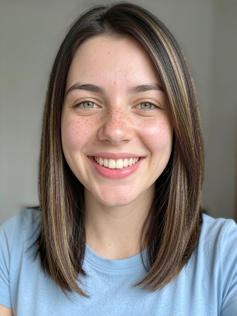 Corte em V com camadas nas pontas em cabelo liso.