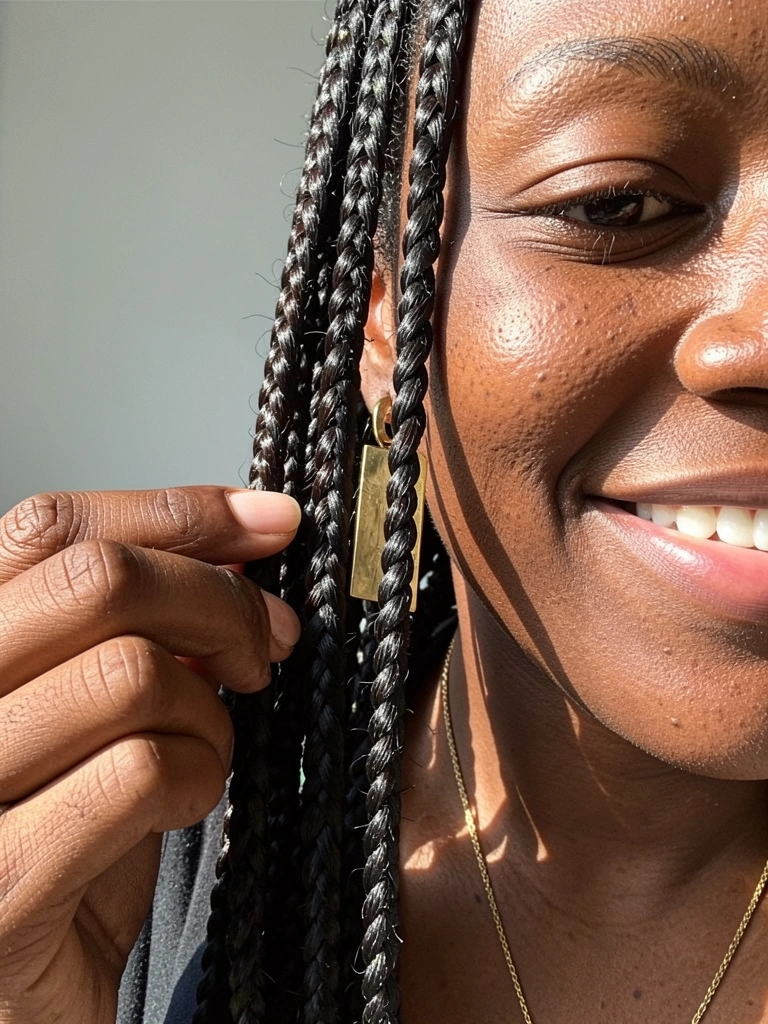 Três mechas de cabelo sendo separadas uniformemente em um close.