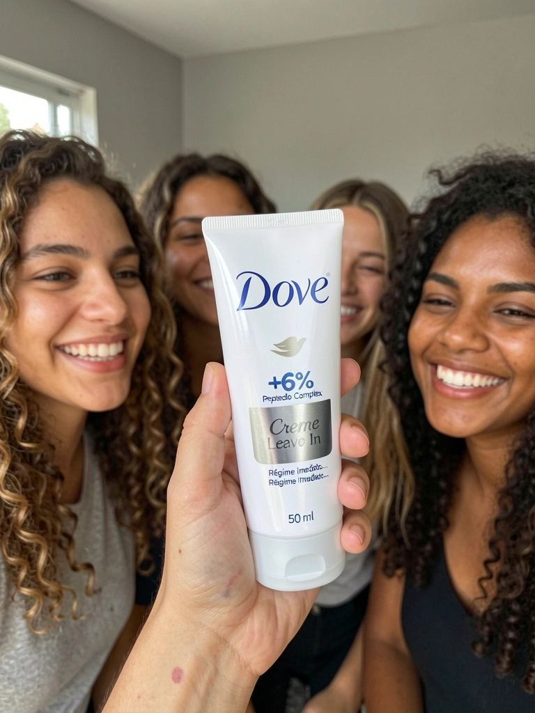 Mulheres com diferentes tipos de cabelo sorrindo juntas em um fundo neutro.