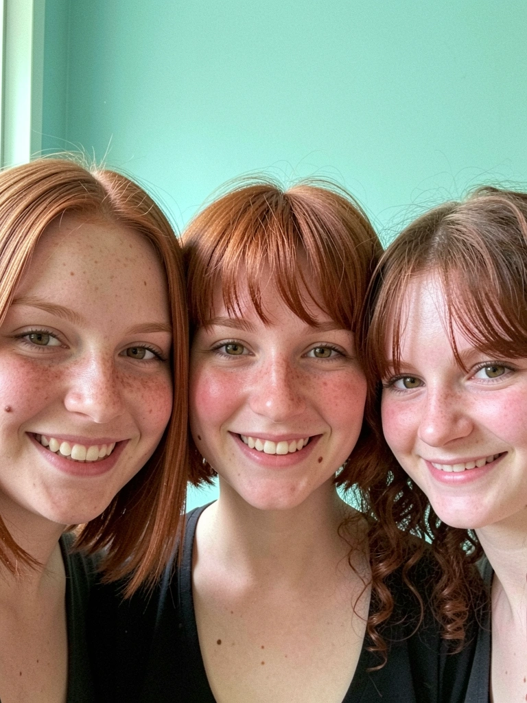 Três mulheres com diferentes texturas de cabelo curto: liso, cacheado e fino.