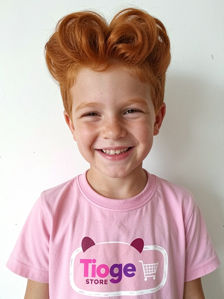 Menino com cabelo vermelho em formato de coração