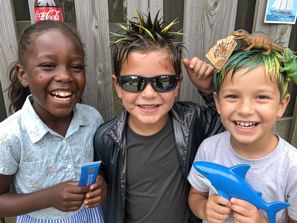 Mãos aplicando gel em cabelo curto infantil, formando pontas espetadas