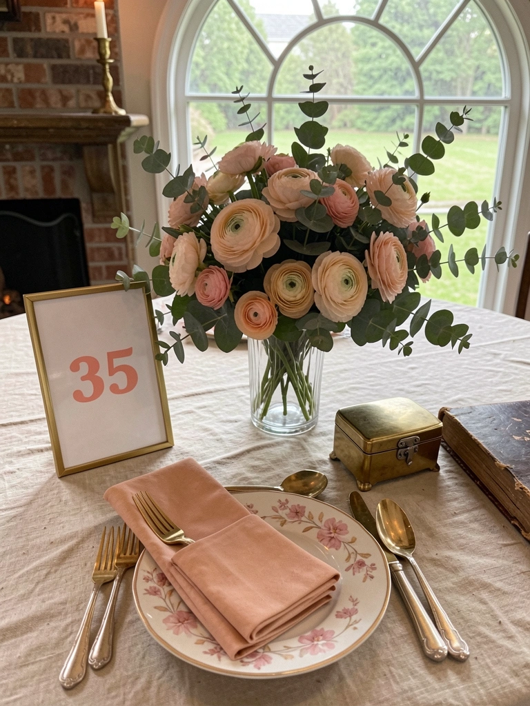 Moldura decorativa com um coral e o número 35 em destaque.